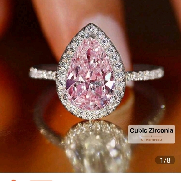 Sterling Silver Pear Cut Cubic Zirconia Pink Teardrop Ring Sz 7 - Picture 7 of 7